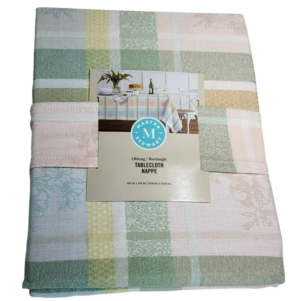 Martha Stewart Jacquard  Flowers and Plaids Pastel Color Tablecloth 60x84 Oblong